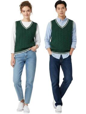 Manfinity Unisex Adult Dark Green Cable Knit V-Neck Sweater Vest Size Large